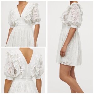 H&M | White Eyelet Embroidered Broderie Mini Dress NWT